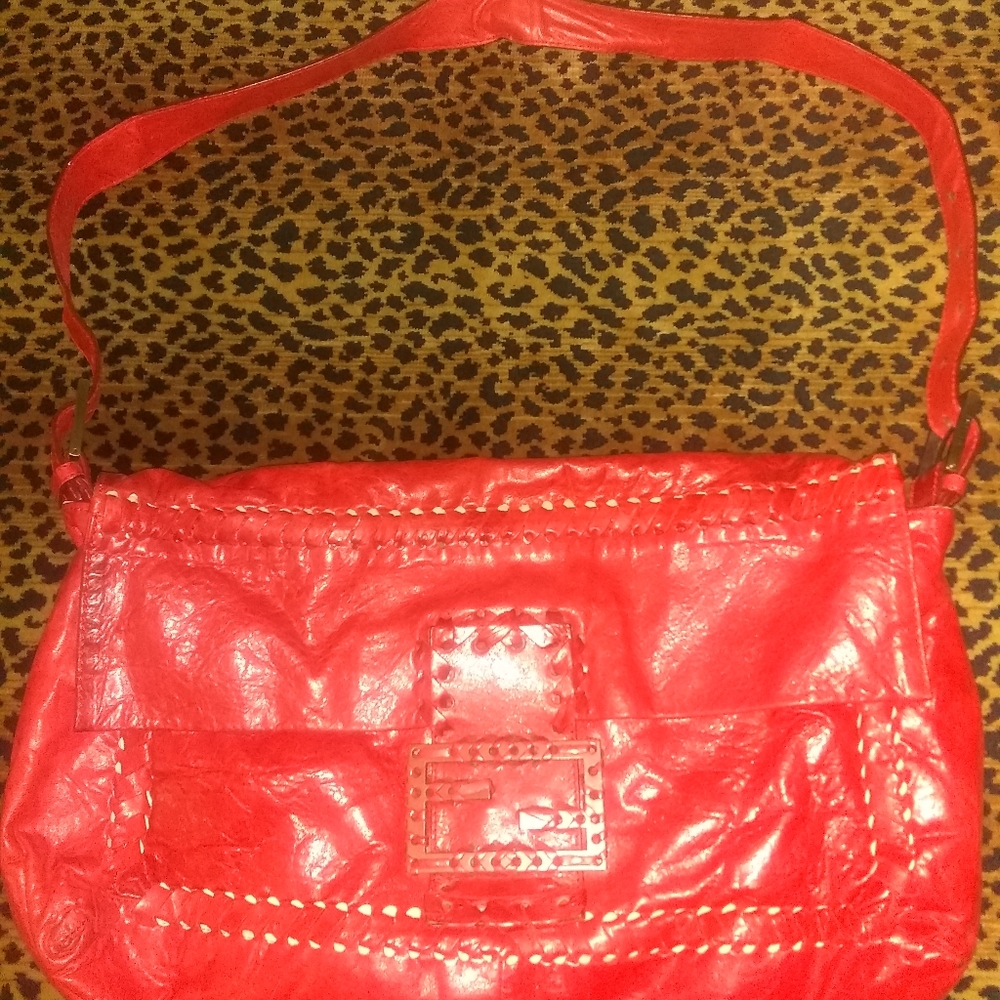 Fendi Large Red Whipstich bag